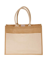 Jute Tote Bags with Canvas Front Pocket - TJ314